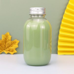 350ml 12oz pet clear squat round drinking bottles with 38mm aluminum cap